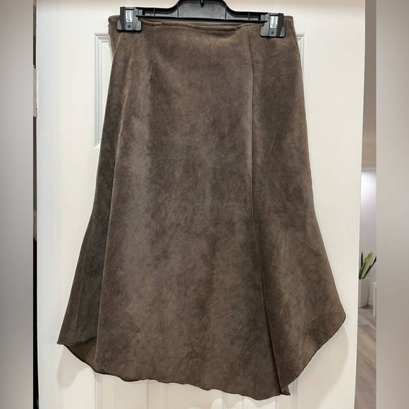 Brown Taupe Midi Irregular A Line Corduroy Style Skirt Size Small - Picture 2 of 3